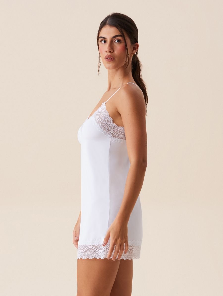 Camisola Alças Finas Em Renda E Microfibra Love Stories Branco — foto 3